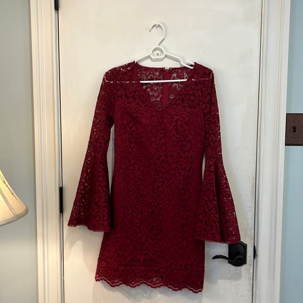 Cranberry dress with flare sleeve